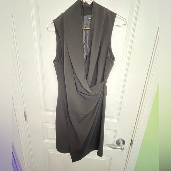 Sisley Dresses & Skirts - Sisley Black Draped Sleeveless Lined Polyester Blend MIDI Asymmetrical Dress S